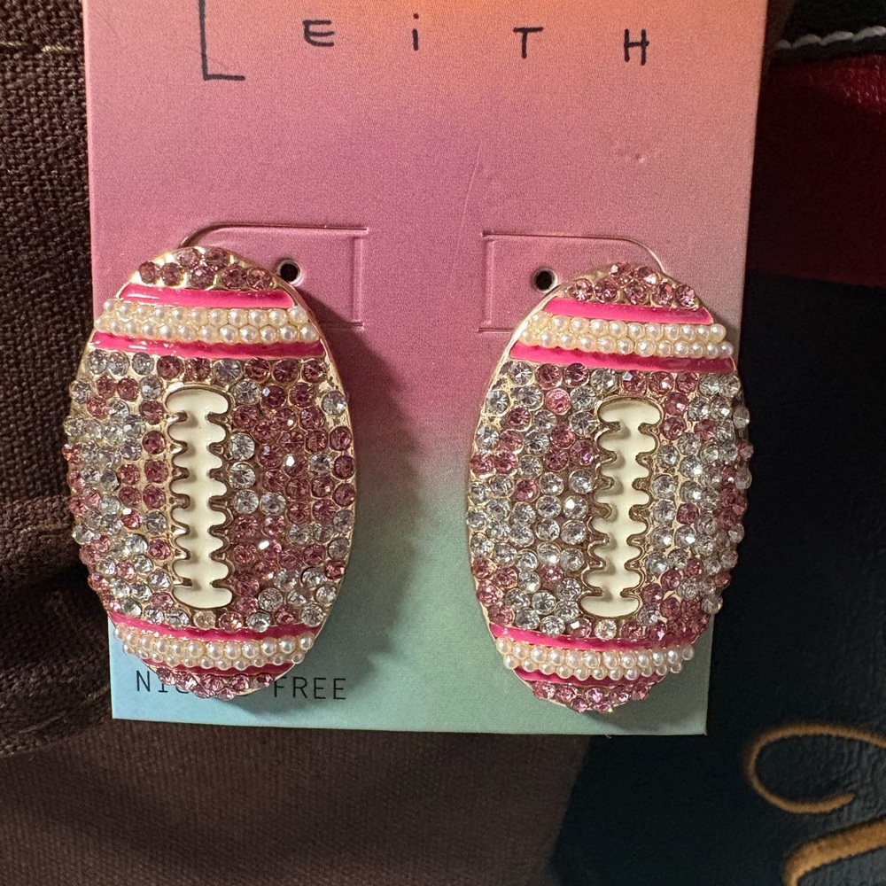 Leith Pink and White Football Earrings